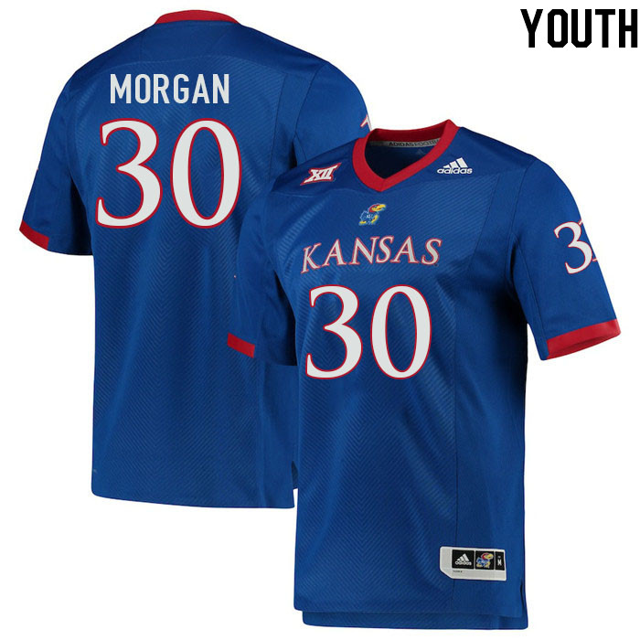 Youth #30 Carson Morgan Kansas Jayhawks College Football Jerseys Stitched Sale-Royal - Click Image to Close